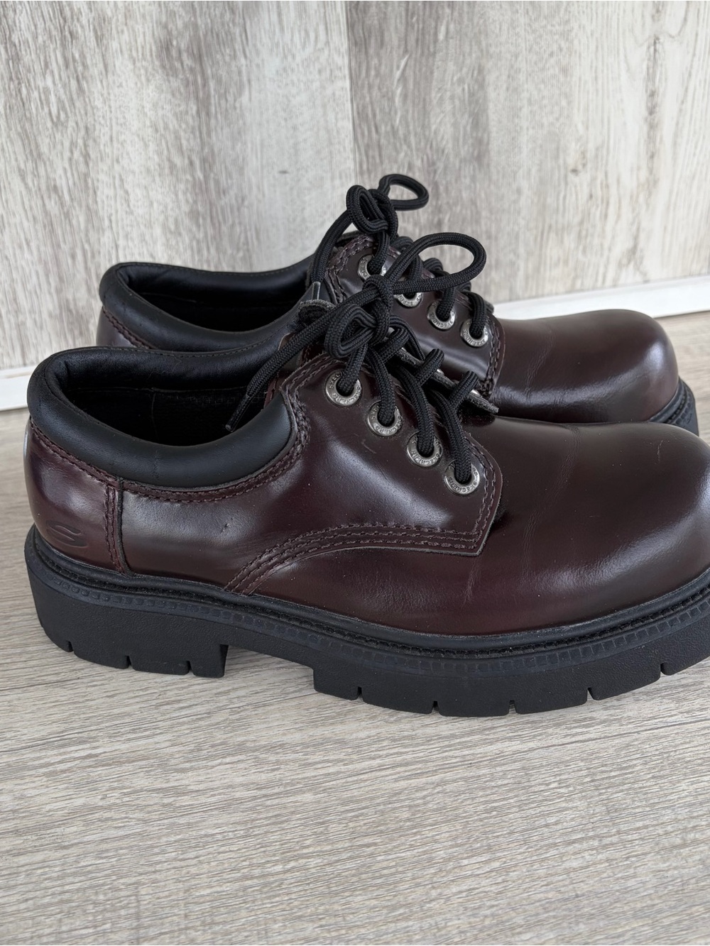 VTG 90s Y2K Skechers Chunky Platform Oxford Shoes Womens 7.5 Burgundy Leather